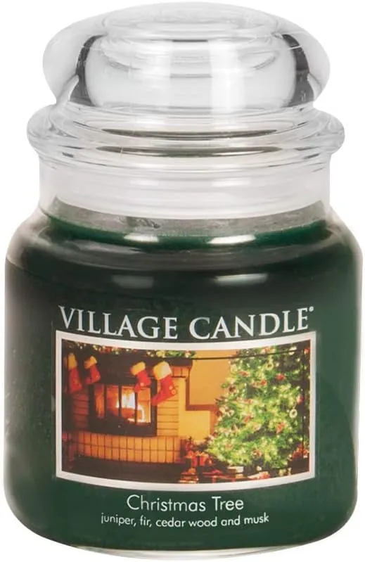 Village Candle Christmas Tree Medium Glass Apothecary Jar Scented Candle, (16oz), Green