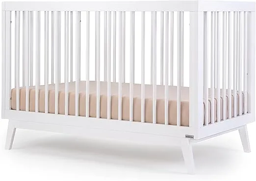 dadada Baby Soho 3-in-1 Convertible Crib to Toddler Bed – Wooden Crib Made in Italy, GREENGUARD Gold Certified Small Baby Crib – Baby-Safe Finish, Modern Design (White)