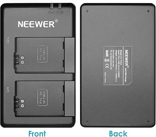 Neewer Vertical Battery Grip Replacement for Sony VG-C2EM, Compatible with Sony A7 II A7S II and A7R II Cameras with 2 Pieces 7.4V 1100mAh NP-FW50 Rechargeable Li-ion Batteries and Dual Charger