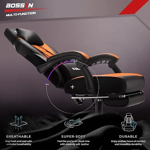 BOSSIN Gaming Chair with Footrest and Massage 400lb Weight Capacity, Big and Tall Gaming Chair for Adults, Ergonomic Heavy Duty Gaming Chair with Large Size Seat and High Back