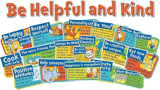 Eureka Back to School Dr. Seuss 'Be Helpful and Kind' Bulletin Board and Classroom Decorations, 23pc, 17'' W x 24'' H