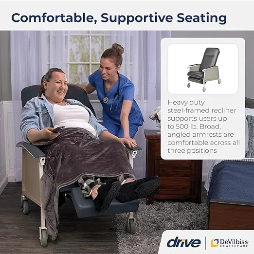 Drive Medical 3 Position Heavy Duty Bariatric Geri Chair Recliner, Reclining Clinical Chair with Armrests and Tray, Extra Wide Seat, Charcoal