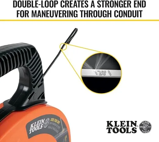 Klein Tools 56333 Electrical Fish Tape, Steel Wire Puller with Double Loop Tip, Optimized Housing and Handle, 1/8-Inch x 120-Foot