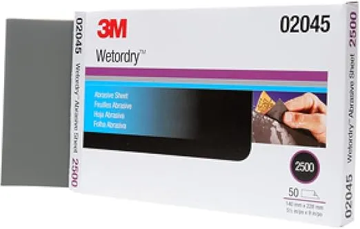 3M Wetordry Abrasive Sheet 401Q, 02045, 2500+ Grit, 5 1/2 x 9 in, 50 Sheets, Fast Cutting, Auto Body Sanding, Paint Finishing