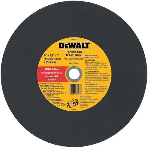 DEWALT DW8020 Metal Port Saw Cut-Off Wheel, 14-Inch X 1/8-Inch X 1-Inch