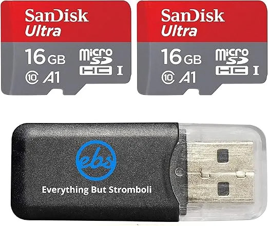 Sandisk Ultra micro SDHC Micro SD UHS-1 TF Memory Card 16GB 16G (Two Pack 16GB x2 =32GB) Class 10 Plus(1) Everything But Stromboli Memory Card Reader