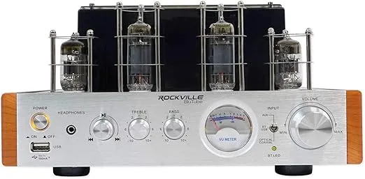 Rockville BluTube WD 70W Tube Amplifier Home Theater Stereo Receiver with Bluetooth, HDMI & Optical, Silver & Wood Finish - Perfect for Audiophile Music, Home Theater & Gaming