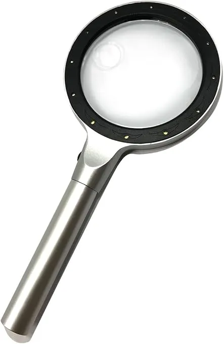 Large LED Handheld Magnifying Glass,5 X 10X Full Metal Lighted Magnifier - Best Size Illuminated Reading Magnifier for Reading,Inspection,Hobbies and Macular Degeneration
