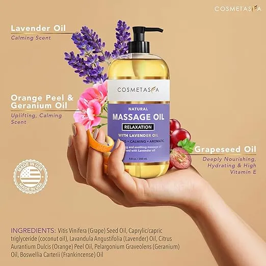 Lavender Relaxation Massage Oil with Massage Roller Ball - No Stain 100% Natural Blend of Spa Quality Oils for Calming, Aromatic, Soothing Massage Therapy, Perfect Stocking Stuffers