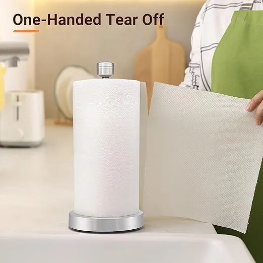 Paper Towel Holder Countertop, Kitchen Towel Holder, Premium Stainless Steel Heavy Duty, Kitchen Apartment Essentials Paper Towel Dispenser with Weighted Base Counter Top