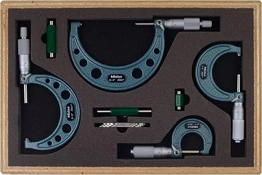 Mitutoyo 103-931 Outside Micrometer Set with Standards, 0-4" Range, 0.0001" Graduation (4 Piece Set)