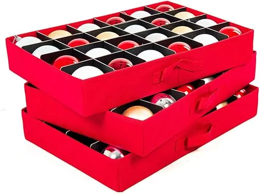 [Christmas Ornament Storage Box with Dividers] - (Holds 72 Ornaments up to 3 Inches in Diameter) | Acid-Free Removable Trays with Separators | 3 Removable Drawer Style Trays