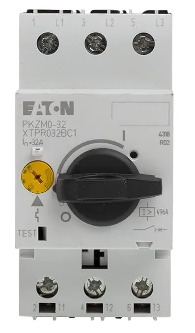Eaton PKZM0-32 Manual Motor Starter adjustable from 25 to 32 AMPS, Class 10 tripping and rotary On/OFF Handle