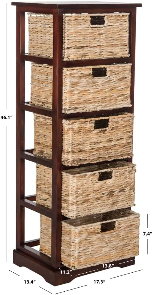 SAFAVIEH Home Collection Vedette Cherry 5-Drawer Wicker Basket Storage Tower (Fully Assembled)