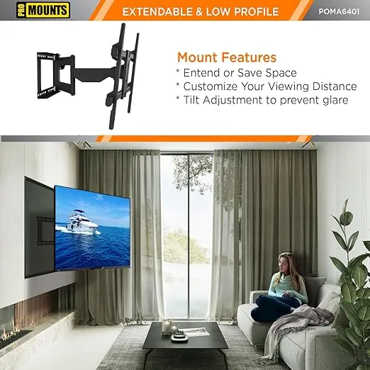 ProMounts Premium Outdoor TV Mount Weatherproof Articulating/Full Motion TV Wall Mount for 32-75 Inch Flat and Curved LED, LCD, and Plasma Screens, Holds up to 132lbs.