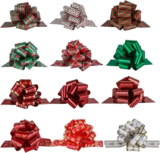 12PCS Christmas Gift Wrap Bows with Ribbon 5inch for Xmas Wrapping, Christmas Decorations, Florist Wrap (12PCS)