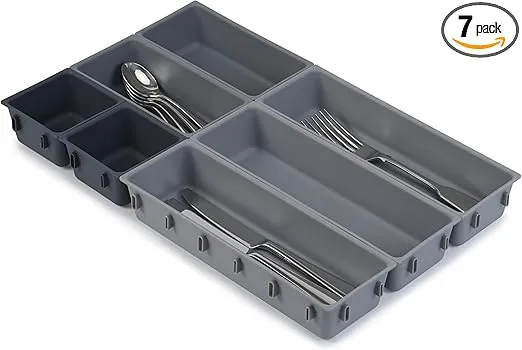 Joseph Joseph Blox 7 Piece Plastic Storage Trays Cosmetics, Stationary, Utensils Drawer Organizer Grey