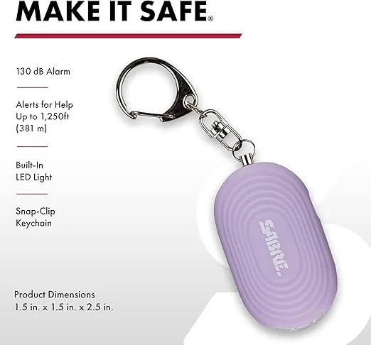 SABRE 2-in-1 Personal Alarm with LED Light, 130dB Personal Safety Siren, Snap Hook for Instant Access, 1,250 Foot (381 Meters) Range, Compact Design for Easy Attachment to Purse, Bag, or Keys