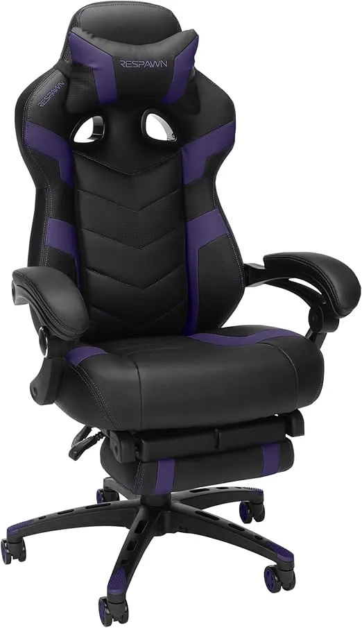 RESPAWN 110 Pro Gaming Chair - Gaming Chair with Footrest, Reclining Gaming Chair, Video Gaming Computer Desk Chair, Adjustable Desk Chair, Gaming Chairs For Adults With Headrest Pillow - Purple