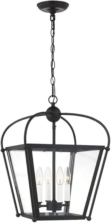 Generation Lighting 4-Light Charleston Pendant Light Fixture (Midnight Black) 5191004-112 | Modern Ceiling Light Fixture for Home Décor | 60W Torpedo Bulb Candelabra for Foyer or Living Room Décor