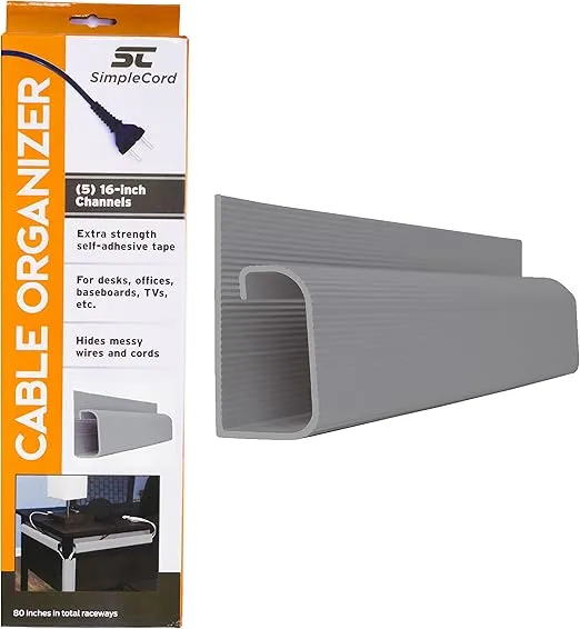 J Channel Desk Cable Organizer by SimpleCord ? 5 Grey Raceway Channels - Cord Cover Management Kit for Desks, Offices, and Kitchens