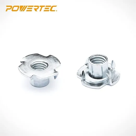 POWERTEC QTN1103 4 T 50 Pack | Pronged Tee Nuts 5/16 Inch-18 & 3/8-Inch – Threaded Inserts for Climbing Holds and Wood Working, 5/16"-18 x 3/8", (Pack of 50)
