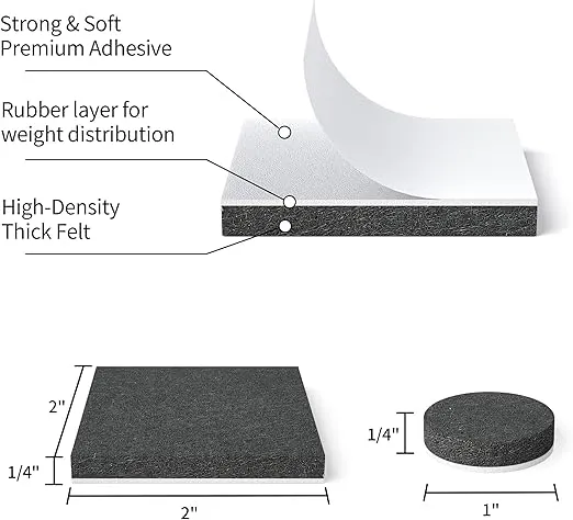 Yelanon Felt Furniture Pads - 80 Pcs Furniture Pads for Hardwoods Floors, Cuttable Felt Chair Pads, Anti Scratch Floor Protectors for Furniture Feet Chair Legs, Felt Pads Self Adhesive, Black