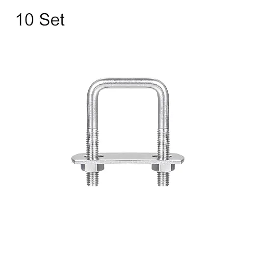 uxcell Square U-Bolts, 10 Sets 27mm(1.06") Inner Width 50mm Length M6 304 Stainless Steel U Clamp Bolt with Nuts and Plates, for Boat Trailer