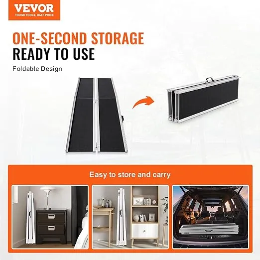 VEVOR Portable Wheelchair Ramp 8FT, Non-Slip Aluminum Folding Handicap Ramp, Door Threshold Ramps for Wheelchair for Home,Wheel Chair Ramp Steps, Cars, Scooter, Cart, Curbs, Stairs