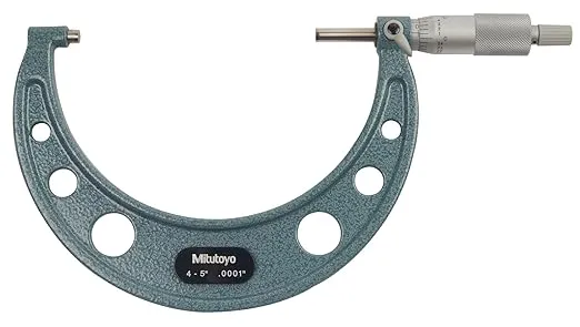 Mitutoyo 103-219 Outside Micrometer, Baked-enamel Finish, Ratchet Stop, 4-5" Range, 0.0001" Graduation, +/-0.00015" Accuracy,Silver