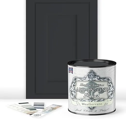 ALL-IN-ONE Paint, Durable cabinet and furniture paint. Built in primer and top coat, no sanding needed. Includes our 30 featured color card - Weathervane, Quart