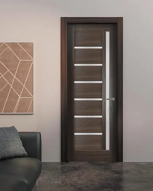 SARTODOORS Solid French Door Frosted Glass 36 x 80 inches | Quadro 4088 Chocolate Ash | Single Regular Panel Frame Trims Handle | Bathroom Bedroom Sturdy Doors