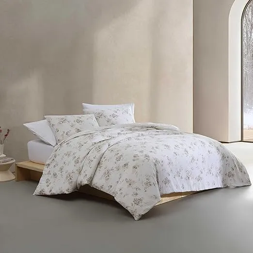 Calvin Klein - Queen Duvet Cover Set, Super Soft Cotton Bedding with Matching Shams, Floral Home Decor, Oeko-Tex Certified (Eternity Floral Beige, Queen)