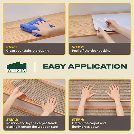 MBIGM 8" X 30" (15 in Pack) Non-Slip Carpet Stair Treads Non-Skid Safety Rug Slip Resistant Indoor Runner for Kids Elders & Pets with Reusable Adhesive - Cornstalk - Carpet Pads for Stairs