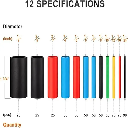 560PCS Heat Shrink Tubing 2:1, Eventronic Electrical Wire Cable Wrap Assortment Electric Insulation Heat Shrink Tube Kit with Box(5 colors/12 Sizes), Black, Red, Blue, Yellow, Green
