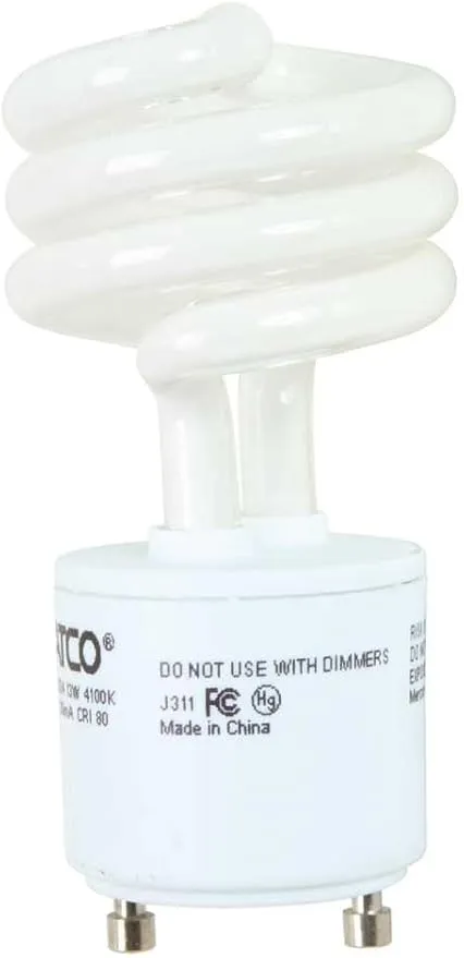 Satco S8208 13 Watt (60 Watt) 880 Lumens Mini Spiral CFL Bright White 4100K GU24 Base Light Bulb