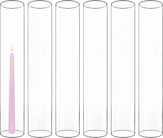 CYS EXCEL 6 PCS (H:16" D:3") Open Ended Glass Hurricane Candleholder Tube Shade | Multiple Size Choices Open Flame Candle Chimney Tube Cover | Bottomless Cylinder