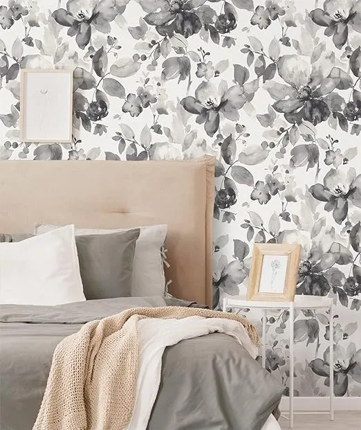 NextWall Watercolor Flower Peel and Stick Wallpaper (Inkwell)