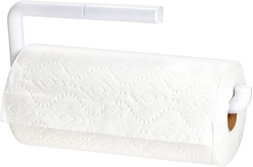 iDesign Plastic Wall Mounted Metal Paper Towel Holder, Roll Organizer for Kitchen, Bathroom, Craft Room, 13" x 5" - White