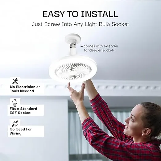 Bell+Howell Socket Air Wireless Ceiling Fan Light with Remote Control, Extender,110-120 Volt, 2100 Lumens, 3 Fan Speeds, 3 Light Settings, 6500K for Living, Dining, Working Space ASON TV