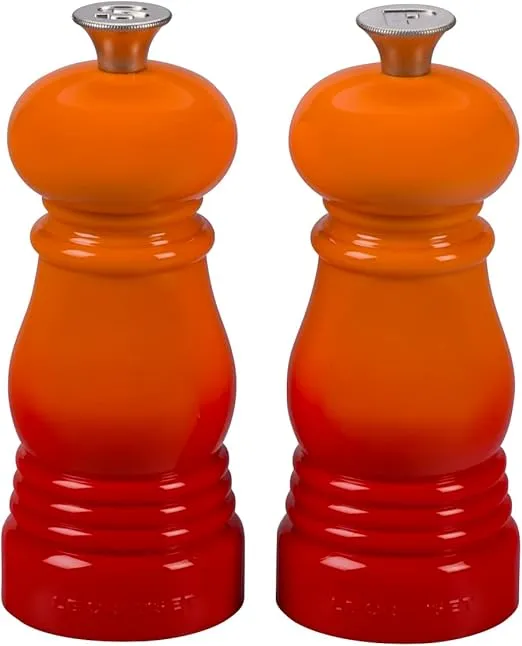 Le Creuset Petite Salt and Pepper Mill Set, 5" x 2" each, Flame