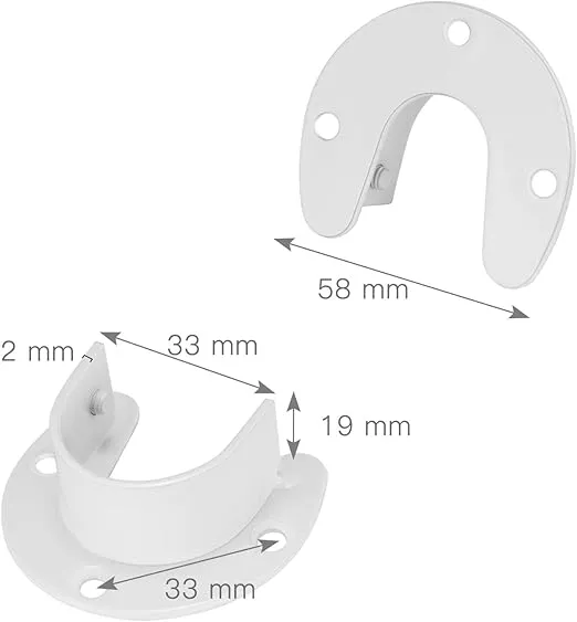 Canomo 4 Packs Heavy Duty Stainless Steel Closet Rod End Supports U-Shaped Closet Pole Sockets Flange Rod Holder with Screws, 1-1/4 Inches Diameter, White