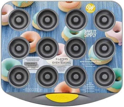 Wilton 12-Cavity Bake It Simply Non-Stick Mini Donut Pan, Gray