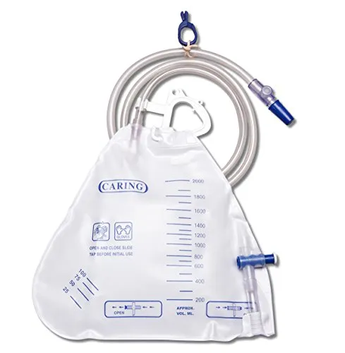 Medline Urinary Drain Bags, 2000 mL Capacity, Anti-Reflux Valve, Slide-Tap Closure, Reinforced Hanger, Case of 20 Each
