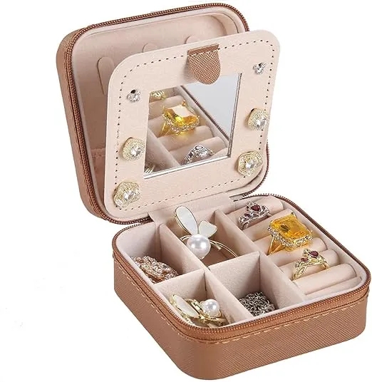 KElofoN Travel jewelry case Travel jewelry box Travel Jewelry Organizer Small Jewelry Organizer Box for Girls Women with Mirror (Coffee)