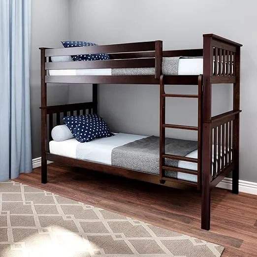 Max & Lily Bunk Bed Twin over Twin, Solid Wood Bunk Bed Frame with Ladder for Kids, 14" Safety Guardrails, Easy Assembly, No Box Spring Needed, Espresso