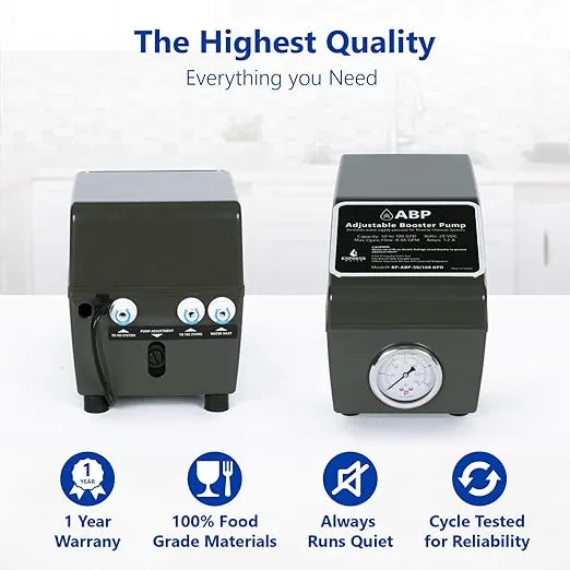 Express Water Adjustable Water Booster Pump – Reverse Osmosis Water Filtration System Water Pressure Booster Pump – 50 to 100 GPD – Easy Setup Pump Increases Filtration Speed and Efficiency