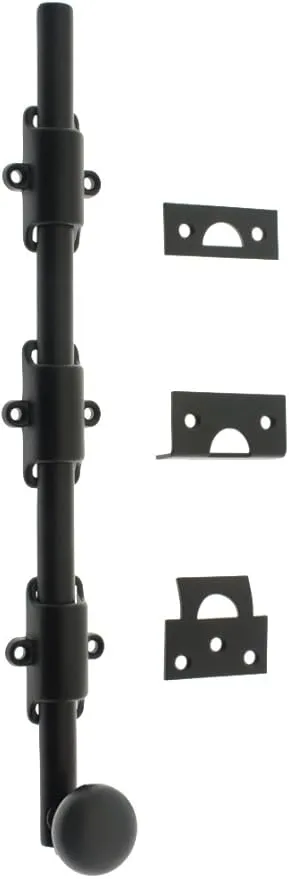 idh by St. Simons 11278-019 Premium Quality Solid Brass Heavy Duty Surface Bolt with Round Knob, 12-Inch, Matte Black
