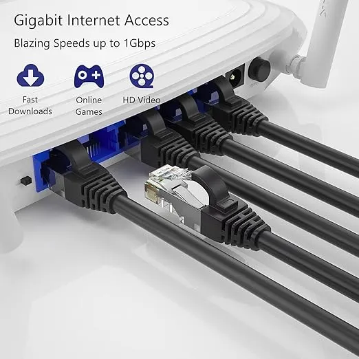 QualGear QG-CAT6R-CCA-50FT-BLK CAT 6 High Speed Internet and Ethernet Cable for Home and Office Use - 24 AWG, Up to 1 Gbps, 250MHz, Gold Plated Contacts, RJ45, CCA, Black - 50ft