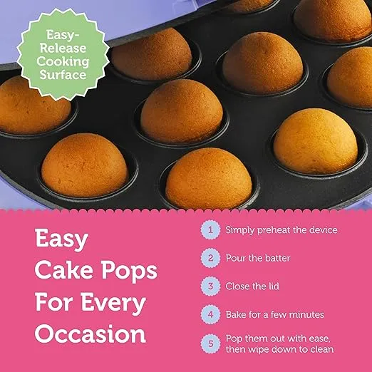 Babycakes Cake Pop Maker by Select Brands - Cake Pops Kit for Birthdays & More - Includes Decorating Stand & 50 Cake Pop Sticks - Cake Pop Maker Features Non-Stick Coating - Makes 12 Cake Pops